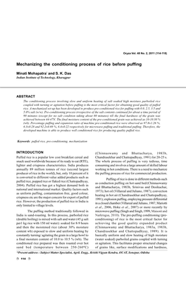 Mechanizing the Conditioning Process of Rice Before Puffing