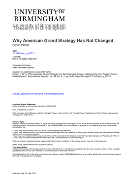 University of Birmingham Why American Grand Strategy Has Not