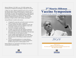 Vaccine Symposium Louis Pasteur As Pioneers Who Fundamentally Changed the Nature of Presented by the MSU Department of Microbiology & Immunology Human Health