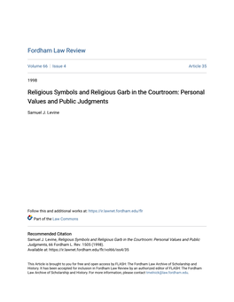 Religious Symbols and Religious Garb in the Courtroom: Personal Values and Public Judgments