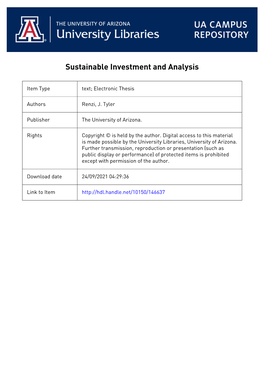 SUSTAINABLE INVESTMENT & ANALYSIS by J. TYLER RENZI A