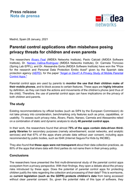 Press Release Nota De Prensa Parental Control