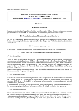 ANJOU VILLAGES BRISSAC » Homologué Par Arrêté Du 10 Octobre 2019 Publié Au JORF Du 19 Octobre 2019