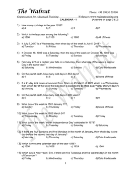 CALENDAR - 1 (Answers on Page 2 & 3)