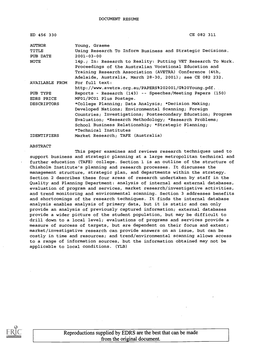 Using Research to Inform Business and Strategic Decisions. PUB DATE 2001-03-00 NOTE 14P.; In: Research to Reality: Putting VET Research to Work