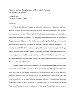 Einstein and the Development of Twentieth-Century Philosophy of Science