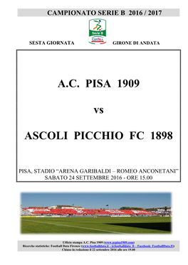 A.C. PISA 1909 Vs ASCOLI PICCHIO FC 1898