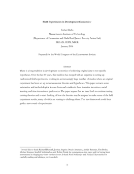 Field Experiments in Development Economics1 Esther Duflo Massachusetts Institute of Technology