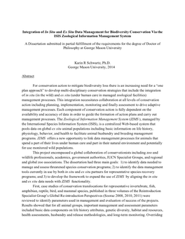 Integration of in Situ and Ex Situ Data Management for Biodiversity Conservation Via the ISIS Zoological Information Management System