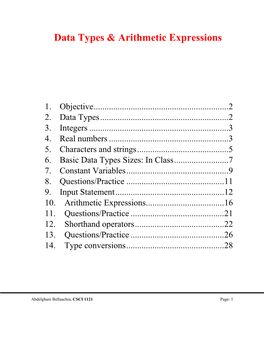 Data Types & Arithmetic Expressions