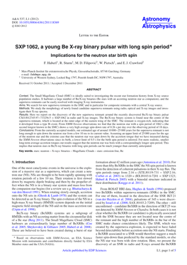 SXP 1062, a Young Be X-Ray Binary Pulsar with Long Spin Period⋆
