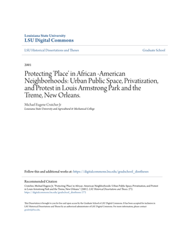 Urban Public Space, Privatization, and Protest in Louis Armstrong Park and the Treme, New Orleans