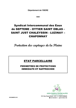 Syndicat Intercommunal Des Eaux De SEPTEME - OYTIER SAINT OBLAS - SAINT JUST CHALEYSSIN - LUZINAY – CHAPONNAY