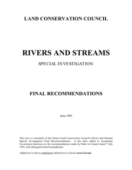 Rivers and Streams Special Investigation Final Recommendations