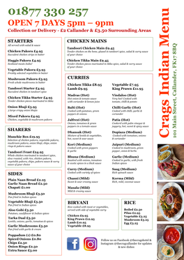 Crags Indian Menu 10