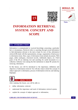 Information Retrieval System: Concept and Scope MODULE - 5B INFORMATION RETRIEVAL SYSTEM