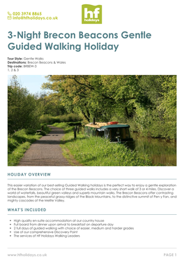3-Night Brecon Beacons Gentle Guided Walking Holiday