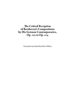 The Critical Reception of Beethoven's Compositions by His German Contemporaries, Op. 123 to Op