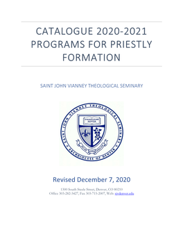 Catalogue 2020-2021 Programs for Priestly Formation