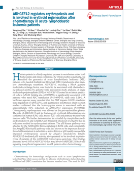ARHGEF12 Regulates Erythropoiesis and Is Involved in Erythroid Regeneration After Ferrata Storti Foundation Chemotherapy in Acute Lymphoblastic Leukemia Patients