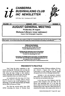 CANBERRA I T BUSH WALKING CLUB INC NEWSLETTER AUGUST GENERAL MEETING