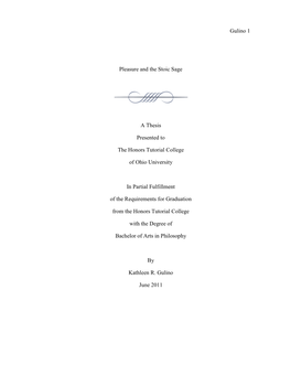 Gulino 1 Pleasure and the Stoic Sage a Thesis Presented to the Honors