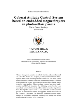 Cubesat Attitude Control System Based on Embedded Magnetorquers in Photovoltaic Panels Mario Castro Santiago Junio De 2018