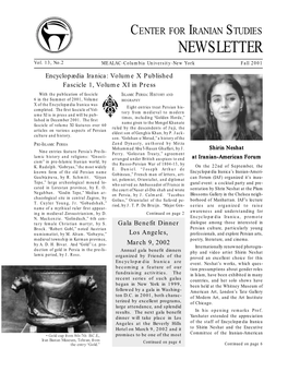 NEWSLETTER CENTER for IRANIAN STUDIES NEWSLETTER Vol