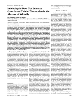 Imidacloprid Does Not Enhance Growth and Yield of Muskmelon In