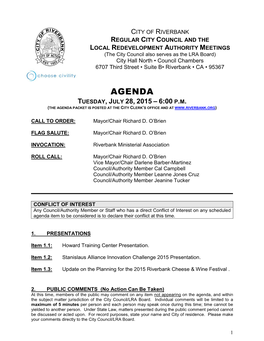 Agenda Tuesday, July 28, 2015 – 6:00 P.M
