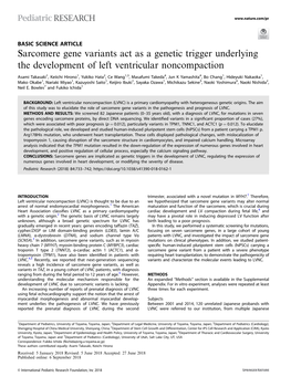 Sarcomere Gene Variants Act As a Genetic Trigger Underlying the Development of Left Ventricular Noncompaction