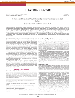 Isolation and Growth of Adult Human Epidermal Keratinocytes in Cell Culture