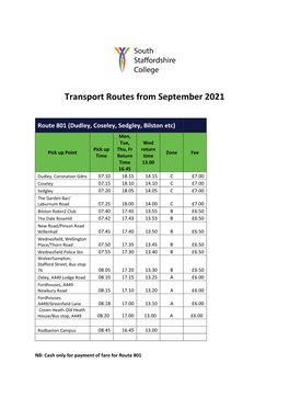 Transport Routes from September 2021