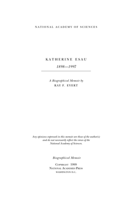 KATHERINE ESAU April 3, 1898–June 4, 1997