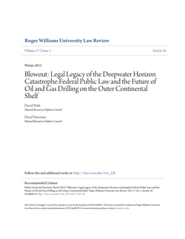 Blowout: Legal Legacy of the Deepwater Horizon Catastrophe:Federal Public Law and the Future of Oil and Gas Drilling on the Oute