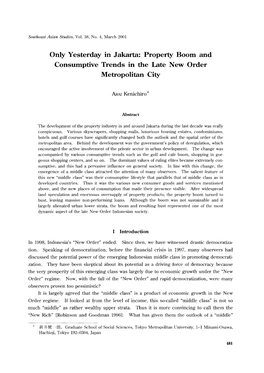 Only Yesterday in Jakarta: Property Boom and Consumptive Trends in the Late New Order Metropolitan City