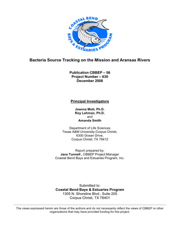 Bacteria Source Tracking on the Mission and Aransas Rivers