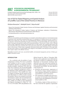 Use of GIS for Digital Mapping and Spatial Analysis of Landfills: Case of the Settat Province in Morocco