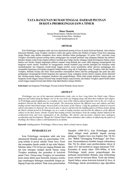 Tata Bangunan Rumah Tinggal Daerah Pecinan Di Kota Probolinggo Jawa Timur