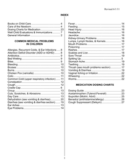 Revised 6/1/11 1 INDEX Books on Child Care...4 Care of the Newborn