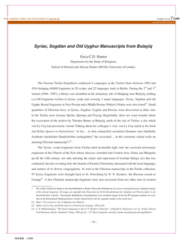 Syriac, Sogdian and Old Uyghur Manuscripts from Bulayïq*