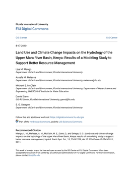 Land Use and Climate Change Impacts on the Hydrology of the Upper Mara River Basin, Kenya: Results of a Modeling Study to Support Better Resource Management