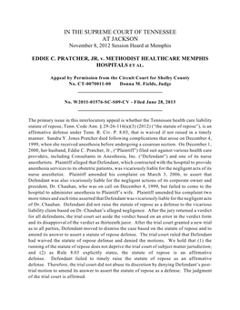 Eddie C. Pratcher, Jr. V. Methodist Healthcare Memphis Hospitals, 407