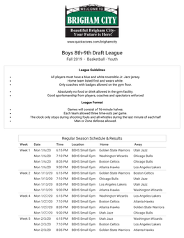 Boys 8Th-9Th Draft League Fall 2019 - Basketball - Youth