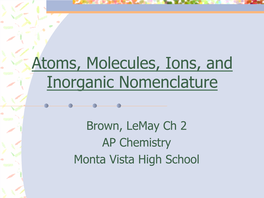 Atoms, Molecules, Ions, and Inorganic Nomenclature