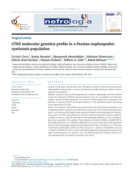 CTNS Molecular Genetics Profile in a Persian Nephropathic Cystinosis Population