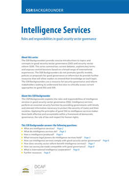 Intelligence Services Roles and Responsibilities in Good Security Sector Governance