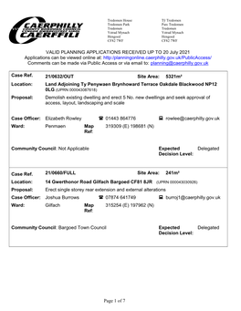 Planning Applications Received up to 20 July 2021