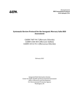 Systematic Review Protocol for the Inorganic Mercury Salts IRIS Assessment