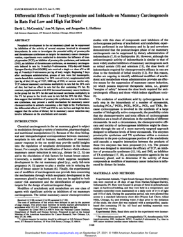 Differential Effects of Tranylcypromine and Imidazole on Mammary Carcinogenesis in Rats Fed Low and High Fat Diets1